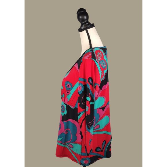 Bisou Bisou Red Floral Catherine Print Babydoll Top Size XL NWT - Picture 5 of 10